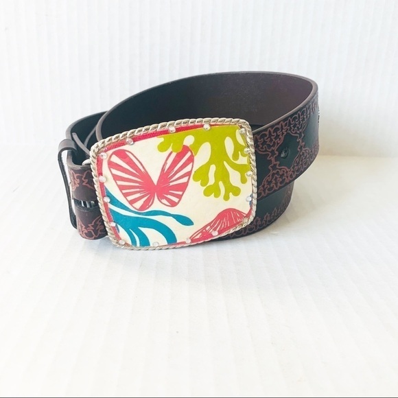 Embossed Genuine Leather Belt with Graphic buckle - Picture 1 of 5